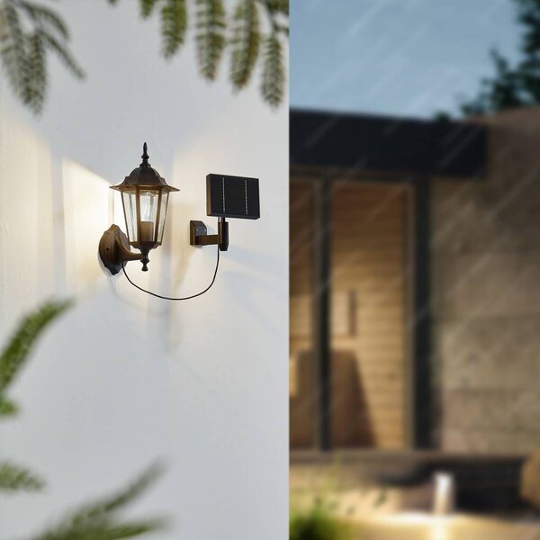 Lindby LED-es napelemes fali lámpa Sayata, fekete, alumínium, lámpás, Fekete, Alumínium, Modern