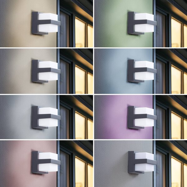 Lindby Smart LED kültéri fali világítás, Fyra, négyszögletes, CCT RGB, Tuya, dimmelhető, Alu / szürke / cink, Alumínium, Modern