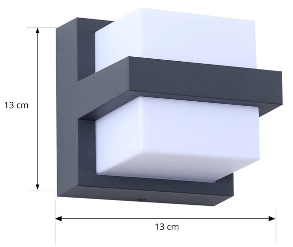 Lindby Smart LED kültéri fali világítás, Fyra, négyszögletes, CCT RGB, Tuya, dimmelhető, Alu / szürke / cink, Alumínium, Modern