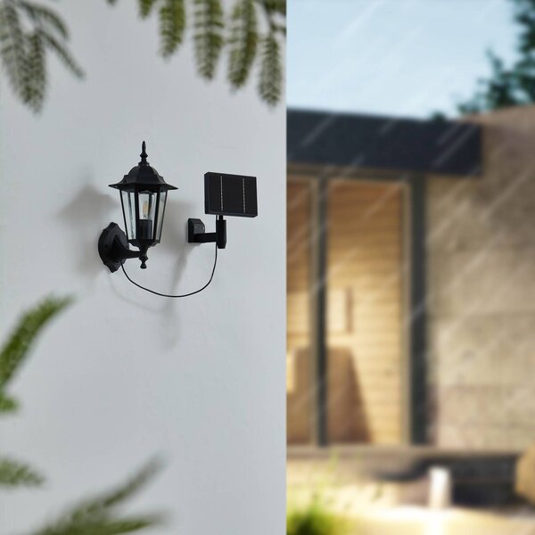 Lindby LED-es napelemes fali lámpa Sayata, fekete, alumínium, lámpás, Fekete, Alumínium, Modern