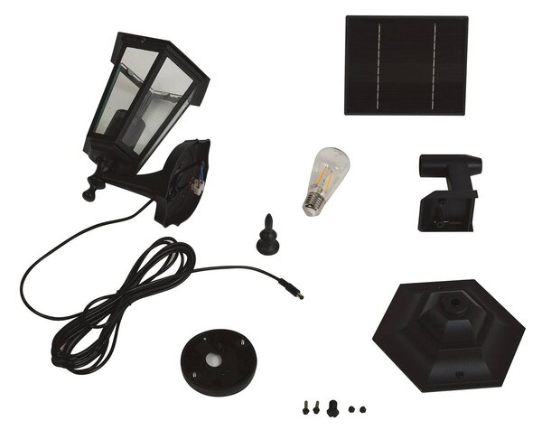 Lindby LED-es napelemes fali lámpa Sayata, fekete, alumínium, lámpás, Fekete, Alumínium, Modern