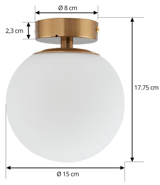 Lucande mennyezeti lámpa Bidolo, sárgaréz színű, üveg, 15 cm, IP44, dimmelhető, Sárgaréz / arany, Fürdőszoba, Üveg