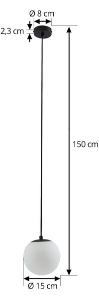 Lucande függesztett lámpa Bidolo, fekete, üveg, Ø 15 cm, IP44, dimmelhető, Fehér / opál, Fürdőszoba, Üveg