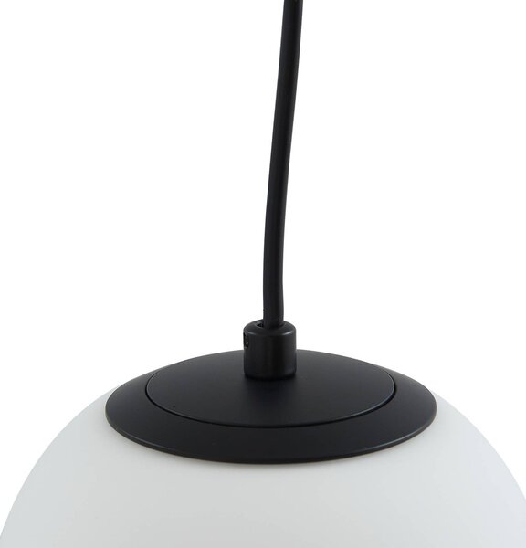 Lucande függesztett lámpa Bidolo, fekete, üveg, Ø 15 cm, IP44, dimmelhető, Fehér / opál, Fürdőszoba, Üveg