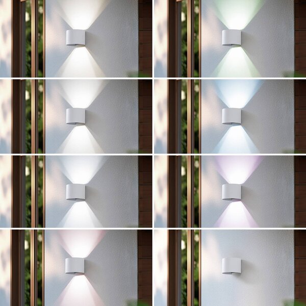 Lindby Smart LED kültéri fali lámpa Dara fehér kör CCT RGB Tuya, dimmelhető, Fehér / opál, Műanyag, Modern