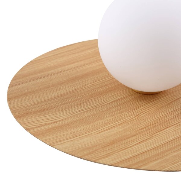 Lindby fali lámpa Zain, fa színű/fehér, üveg, Ø 33 cm, G9, dimmelhető, Világos fa, Folyosó, fém, Modern