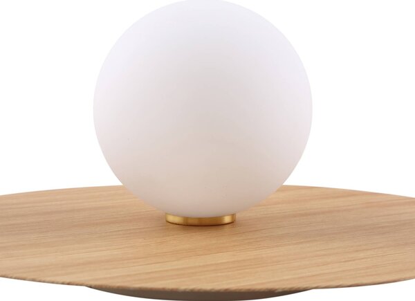 Lindby fali lámpa Zain, fa színű/fehér, üveg, Ø 33 cm, G9, dimmelhető, Világos fa, Folyosó, fém, Modern