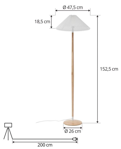 Lucande Ellorin állólámpa, fehér, fa, Ø 47,5 cm, E27, Világos fa, Nappali / Étkező, Fa, Skandináv