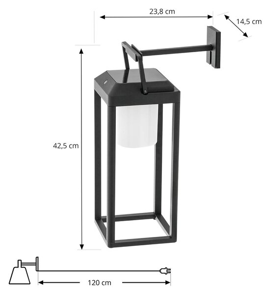 Lucande LED-es napelemes falilámpa Tilena, szögletes, fekete, alumínium, dimmelhető, Fekete, Alumínium, Modern