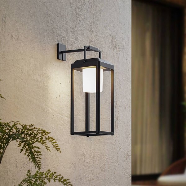 Lucande LED-es napelemes falilámpa Tilena, szögletes, fekete, alumínium, dimmelhető, Fekete, Alumínium, Modern