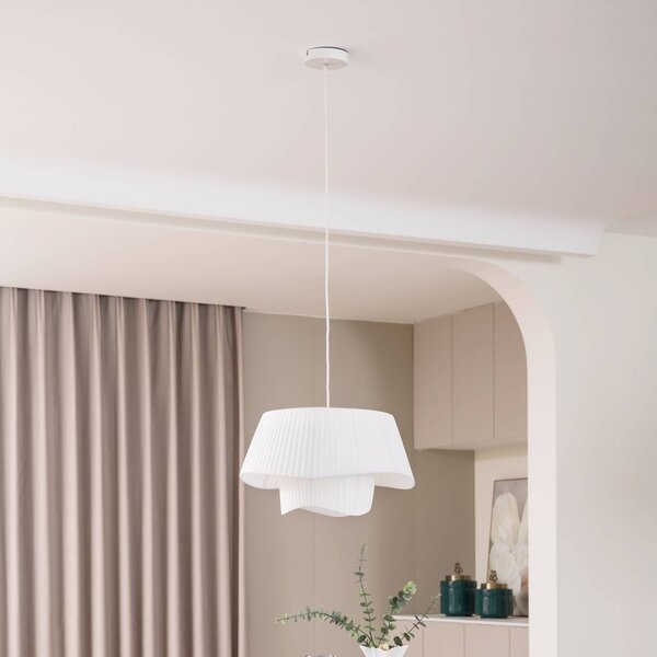 Lindby függőlámpa Eryndor, fehér, textil, Ø 47 cm, E27, dimmelhető, Fehér / opál, Nappali / Étkező, Textil / szövet / selyem, Modern