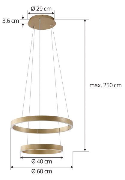 Lucande Smart LED függőlámpa Yonam, arany, 2-lámpás, Tuya, dimmelhető, Sárgaréz / arany, Nappali / Étkező, Alumínium, Modern