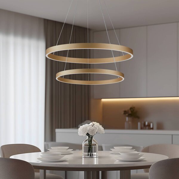 Lucande Smart LED függőlámpa Yonam, arany, 2-lámpás, Tuya, dimmelhető, Sárgaréz / arany, Nappali / Étkező, Alumínium, Modern