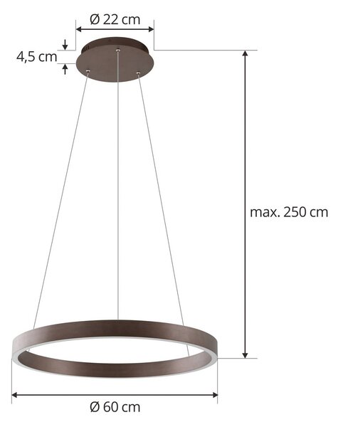 Lucande Smart LED függőlámpa Yonam, kávé, 1-fényű, Tuya, dimmelhető, Barna / rozsda, Nappali / Étkező, Alumínium, Modern