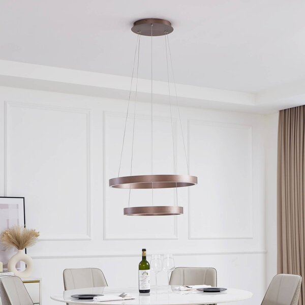 Lucande Smart LED függőlámpa Yonam, kávé, 2-lámpás, Tuya, dimmelhető, Barna / rozsda, Nappali / Étkező, Alumínium, Modern