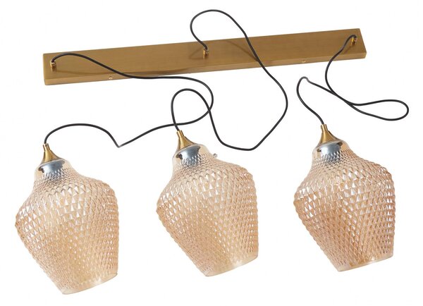 Lindby függőlámpa Drakar, Ø 22 cm, 3-as lámpa, borostyán, üveg, dimmelhető, Krém / borostyánsárga, Nappali / Étkező, Üveg, Vintage