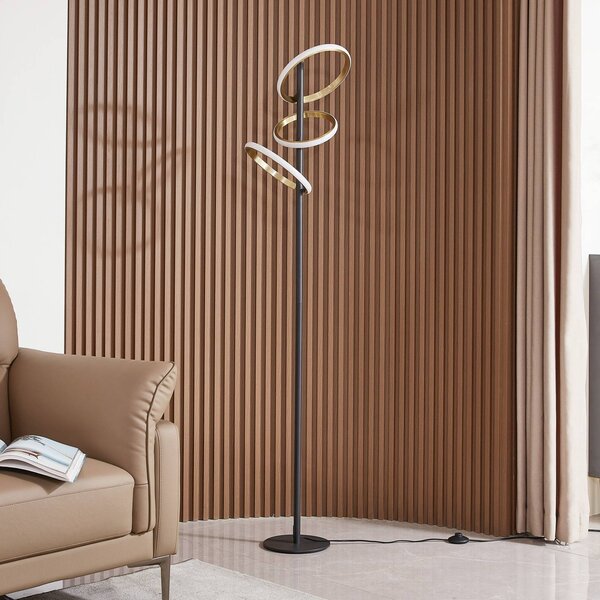 Lucande LED állólámpa Madu, fekete, fém, 160 cm, fényerőszabályzóval,, dimmelhető, Fekete, Nappali / Étkező, fém, Modern