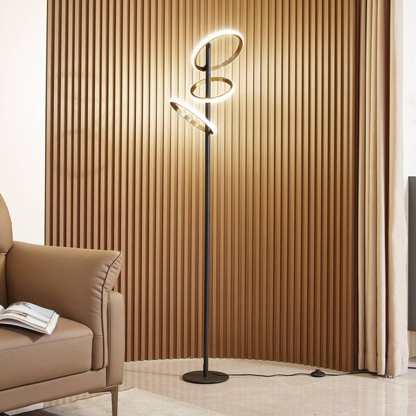 Lucande LED állólámpa Madu, fekete, fém, 160 cm, fényerőszabályzóval,, dimmelhető, Fekete, Nappali / Étkező, fém, Modern