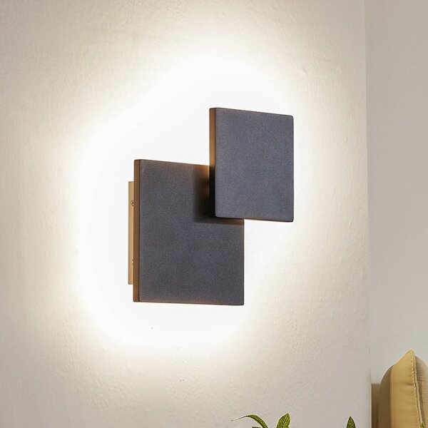 Lucande LED-es fali lámpa Elrik, fekete, 27 cm magas, fém, Fekete, Folyosó, fém, Modern