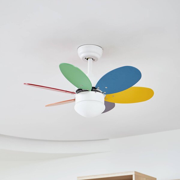 Lindby mennyezeti ventilátor világítással Litur, csendes, Ø 77 cm, E27, Fehér / opál, Gyermekszoba, fém, Modern