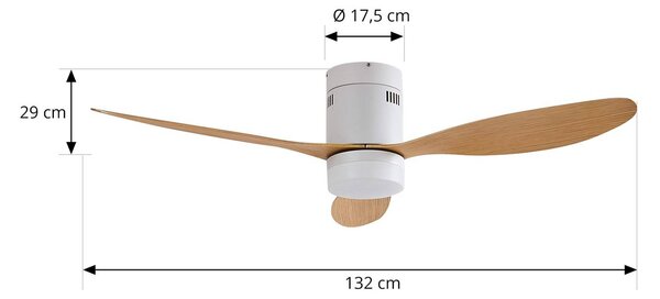 Lucande LED mennyezeti ventilátor Kayu, fehér/fa, DC, 132 cm, Világos fa, Nappali / Étkező, Műanyag, Modern