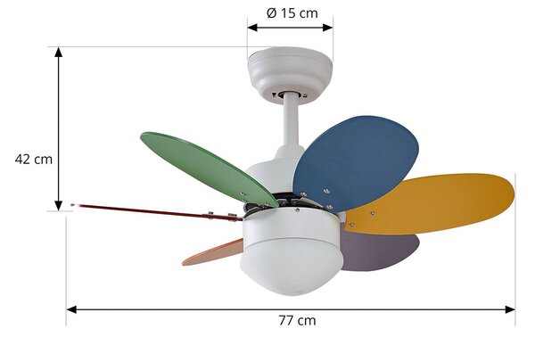 Lindby mennyezeti ventilátor világítással Litur, csendes, Ø 77 cm, E27, Fehér / opál, Gyermekszoba, fém, Modern