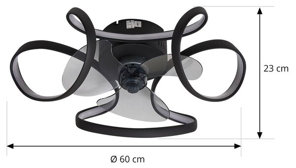 Lindby LED mennyezeti ventilátor Lomata, fekete, csendes, Ø 23 cm, dimmelhető, Fekete, Nappali / Étkező, Alumínium, Modern