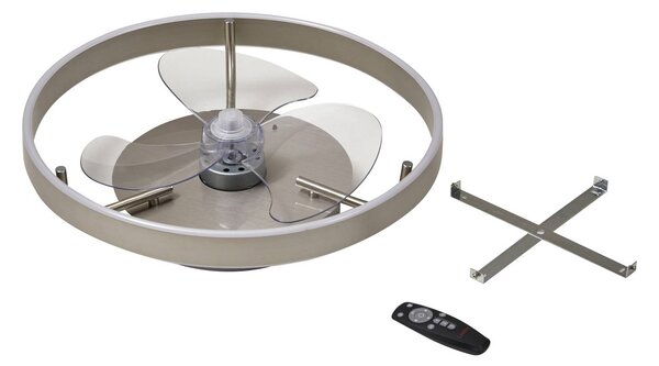 Lindby LED mennyezeti ventilátor Momitu, ezüst, csendes, Ø 50 cm, dimmelhető, Alu / szürke / cink, Nappali / Étkező, Alumínium, Modern
