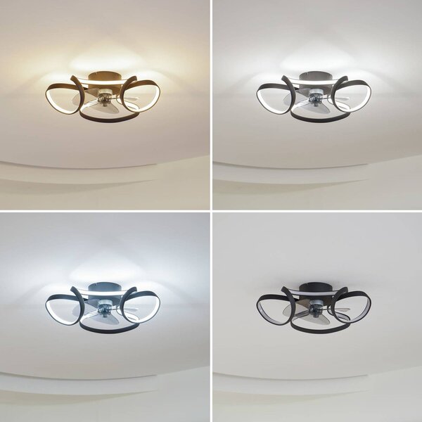 Lindby LED mennyezeti ventilátor Lomata, fekete, csendes, Ø 23 cm, dimmelhető, Fekete, Nappali / Étkező, Alumínium, Modern