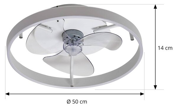 Lindby Momitu LED mennyezeti ventilátor, fehér, alumínium, Ø 50 cm, dimmelhető, Fehér / opál, Nappali / Étkező, Alumínium, Modern
