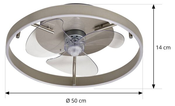 Lindby LED mennyezeti ventilátor Momitu, ezüst, csendes, Ø 50 cm, dimmelhető, Alu / szürke / cink, Nappali / Étkező, Alumínium, Modern