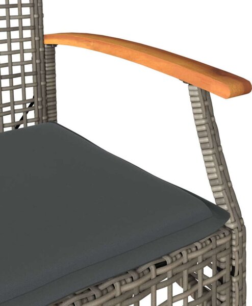 VidaXL 3 részes szürke polyrattan és akácfa bisztrószett párnákkal