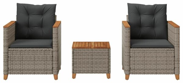 VidaXL 3 részes szürke polyrattan és akácfa bisztrószett párnákkal