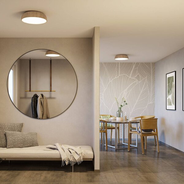 Paulmann Oka LED mennyezeti világítás IP44 CCT faoptikával, Világos fa, Fürdőszoba, Műanyag, Modern