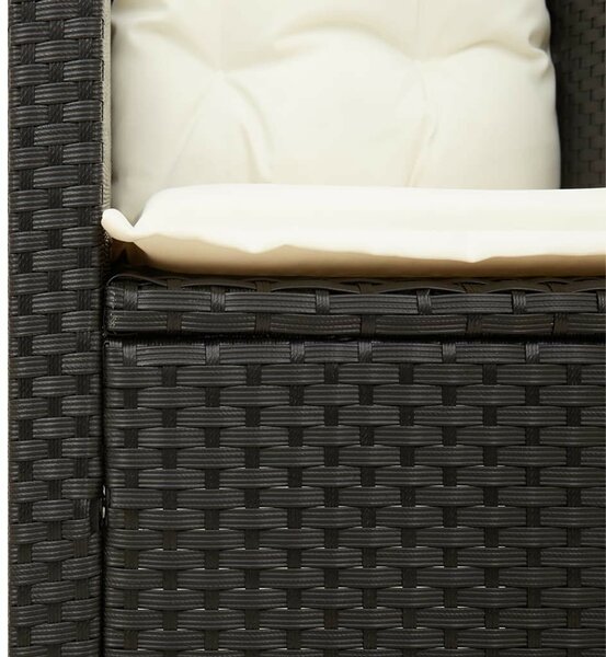 VidaXL 3 részes fekete polyrattan és akácfa bisztrószett párnákkal