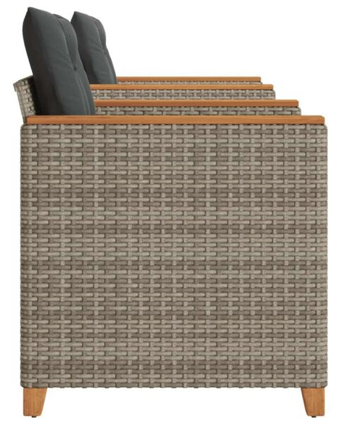 VidaXL 3 részes szürke polyrattan és akácfa bisztrószett párnákkal