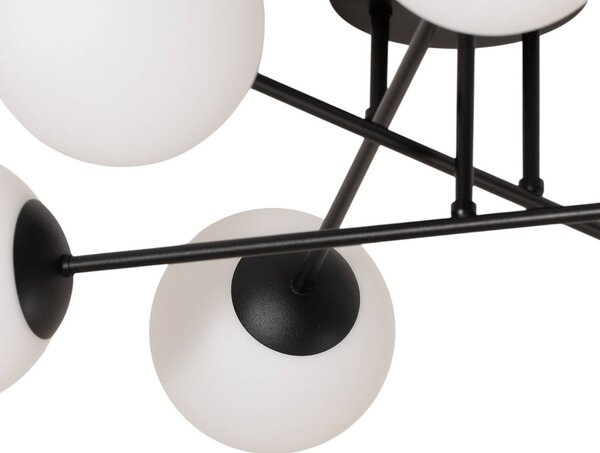 Euluna Mennyezeti világítás Glassy, 6 izzós, fekete/opál, dimmelhető, Fekete, Nappali / Étkező, Üveg, Modern