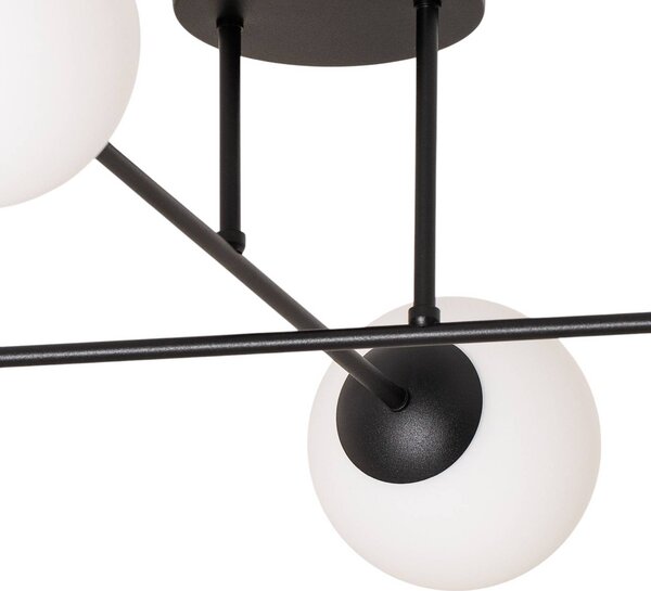 Euluna Mennyezeti lámpa Glassy, 4 izzós, kereszt alakú, fekete/opál, dimmelhető, Fekete, Nappali / Étkező, Üveg, Modern