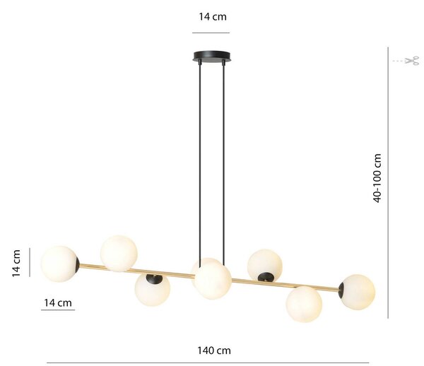 Euluna Lógó világítás Glassy, 8 izzós, fekete/arany/opál, dimmelhető, Fekete, Nappali / Étkező, Üveg, Modern