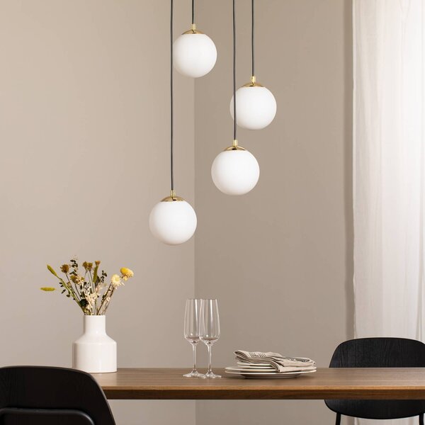 Euluna Lógó világítás Glassy, 4 izzós, kerek, fekete/opál, dimmelhető, Fekete, Nappali / Étkező, Üveg, Modern