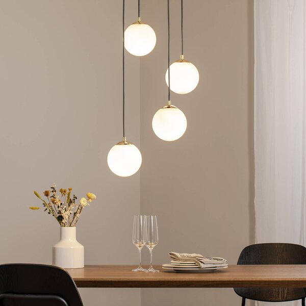 Euluna Lógó világítás Glassy, 4 izzós, kerek, fekete/opál, dimmelhető, Fekete, Nappali / Étkező, Üveg, Modern