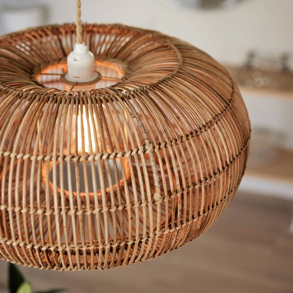 PR Home Zuri függeszték lámpa rattanból, Ø 51 cm, dimmelhető, Világos fa, Nappali / Étkező