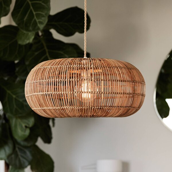 PR Home Zuri függeszték lámpa rattanból, Ø 51 cm, dimmelhető, Világos fa, Nappali / Étkező