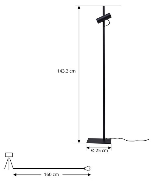 Lucande Lysias álló világítás, fekete, fém, magasság 143,2 cm, Fekete, Nappali / Étkező, fém, Modern