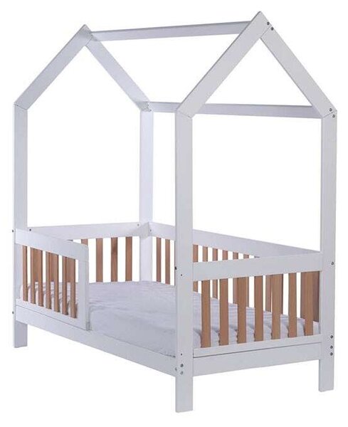 Gyerek bükkfa házikó ágy korláttal és ágyráccsal Drewex Casa Bambini 160x80x174 cm