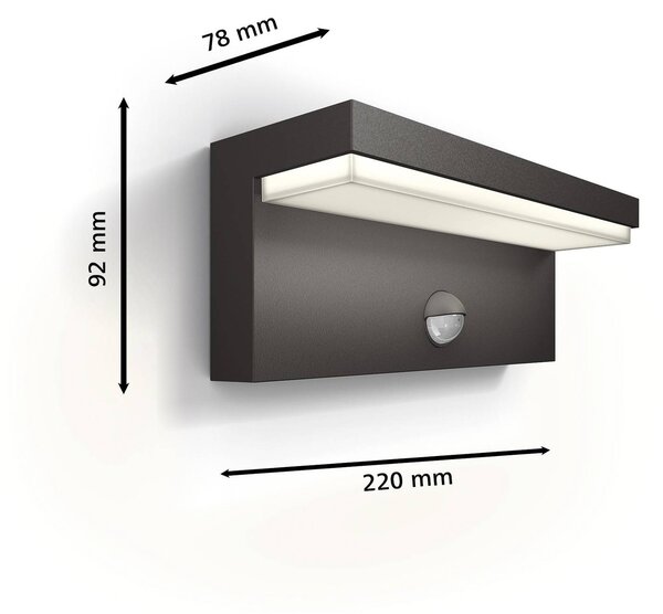 Philips LED kültéri fali lámpa Bustan UE, érzékelő, 2700 K, Fekete, Alumínium, Modern