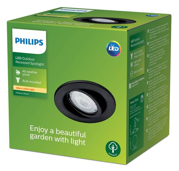 Philips Fresco kültéri süllyesztett lámpa, fekete, rozsdamentes acél, GU10, Fekete, Rozsdamentes acél, Modern