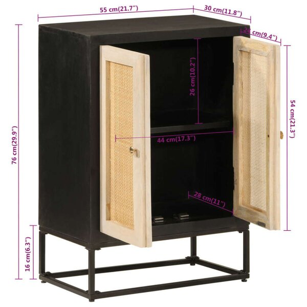 VidaXL Mangófa Tálalószekrény - Rattan - 55x30x76 cm