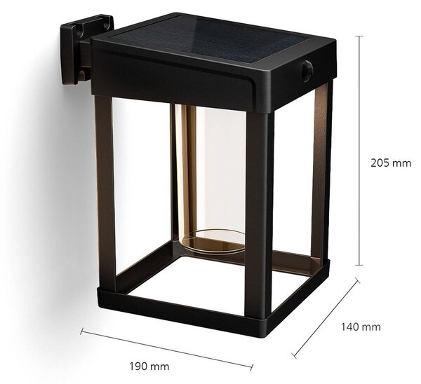 Philips Camill napelemes érzékelős fali lámpa, fekete/átlátszó, 14 x cm, Fekete, Műanyag, Modern