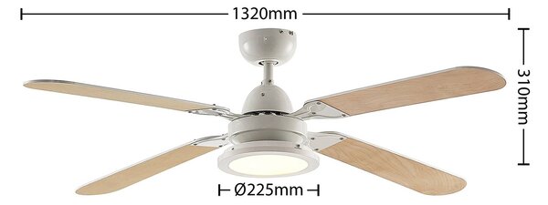 Lindby LED mennyezeti ventilátor Tedric, fehér, csendes, Ø 133 cm, Fehér / opál, Nappali / Étkező, fém, Vintage